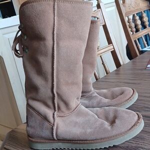 Ukala Suede, Merino Wool Lined Boots, Back Lace-up, Sz 10